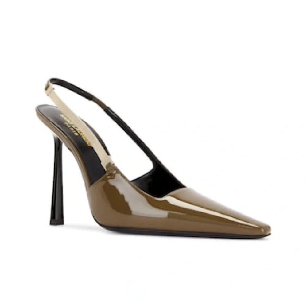 SAINT LAURENT BLAKE SLINGBACK PUMP IN AMBER GREEN